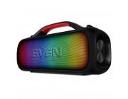 SVEN PS-360 Black, Bluetooth Waterproof Portable Speaker, 24W RMS, Dynamic switchable RGB backlight, Water protection (IPx5) Support for iPad & smartphone, FM tuner, USB & microSD, TWS, built-in lithium battery 3000 mAh, AUX stereo input, Carrying strap a
